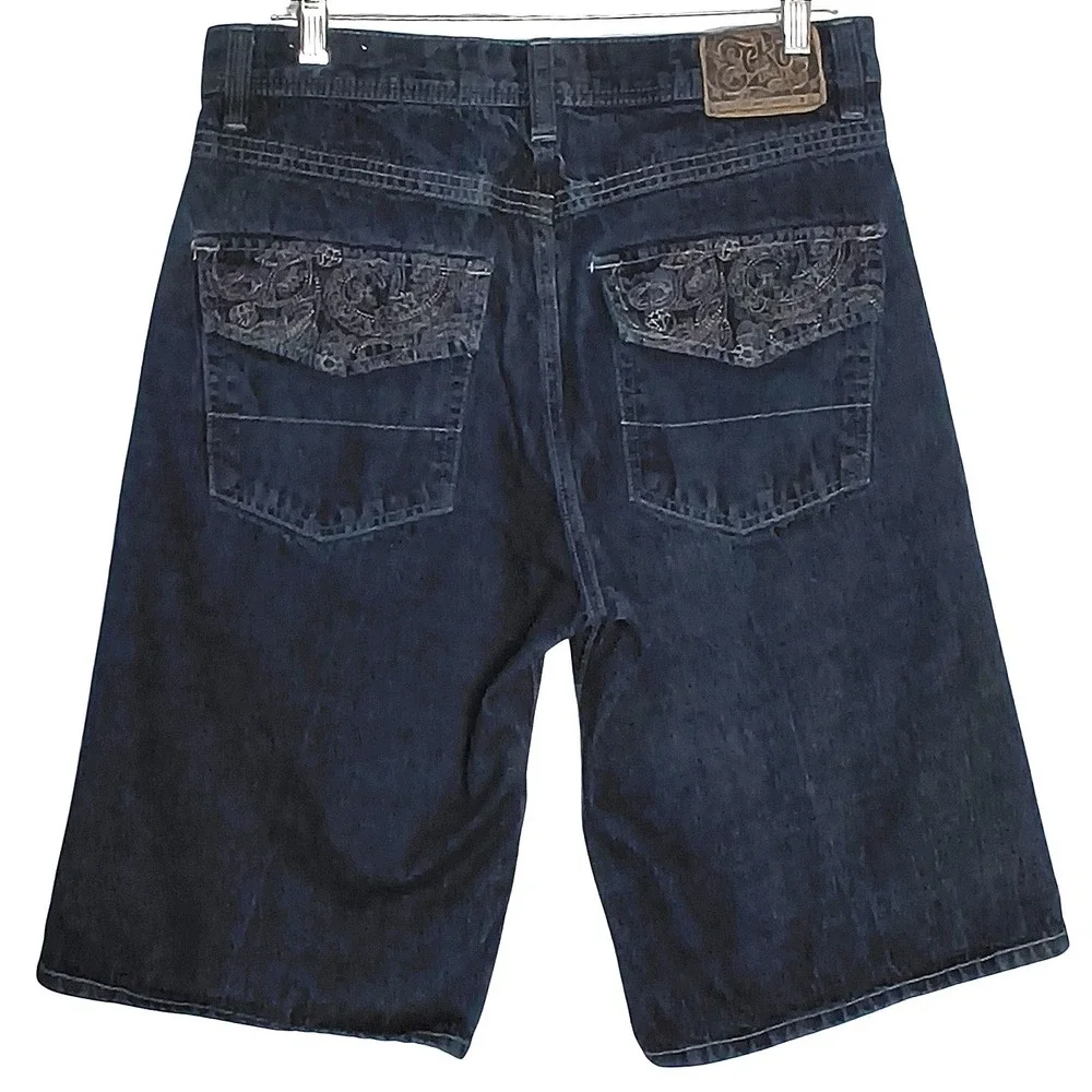 Y2K Ecko Unltd Denim Shorts Mens 32 Blue Baggy Embroidered Pockets Jorts